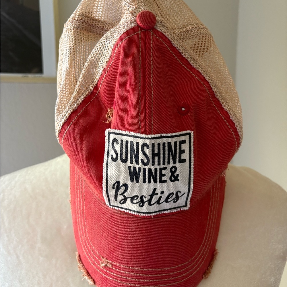 Red Trucker Hat with Sunshine Wine & Besties Patch